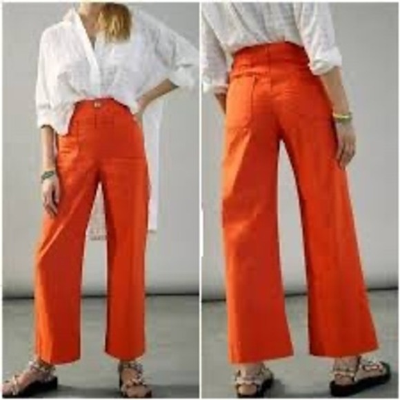 Maeve Anthropologie Wide Leg Crop Pants High Waist Orange Size‎ 2 - Picture 1 of 8